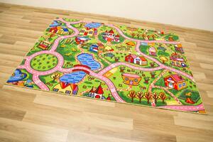 Balta Dětský kusový koberec Amazing Town Uličky Město růžový zelený Rozměr: 200x300 cm