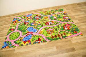 Balta Dětský kusový koberec Amazing Town Uličky Město růžový zelený Rozměr: 150x200 cm