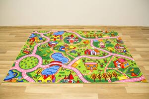 Balta Dětský kusový koberec Amazing Town Uličky Město růžový zelený Rozměr: 200x300 cm