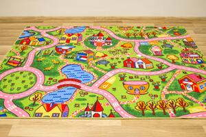 Balta Dětský kusový koberec Amazing Town Uličky Město růžový zelený Rozměr: 200x200 cm