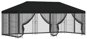 Altán s bočními stěnami 6 x 3 m Černá Polyester a ocel 190