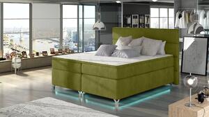 Boxspringová postel s osvětlením 140x200 ESTORIA - světle zelená