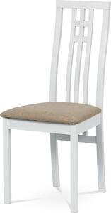 Autronic Dřevěná jídelní židle BC-2482 WT, bílá/potah béžový