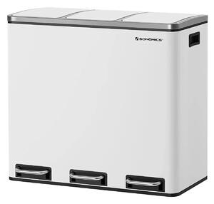 Kuchyňský odpadkový koš, 3 x 18 L, pedálový se 3 přihrádkami, bílý