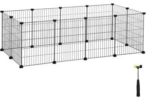 Kovová klec pro malá domácí zvířata, 12 panelů, černá barva