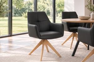 Designová otočná židle Devassy černá kůže / dub
