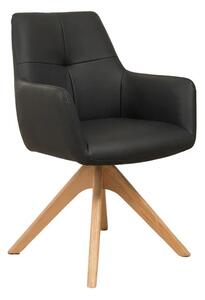 Designová otočná židle Devassy černá kůže / dub