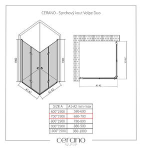 CERANO - Sprchový kout Volpe Duo L/P - černá matná, transparentní sklo - 70x70 cm - skládací