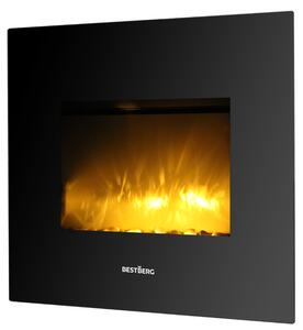 Skleněný nástěnný elektrický krb s imitací ohně BestBerg BBFP-26 / 1800 W / černá