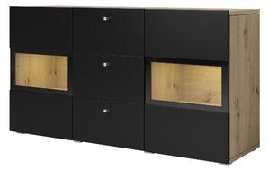 Komoda Baros 132 cm se zásuvkami - dub artisan / černý mat