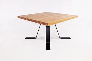 Majstrštych Konferenční stůl Pěvuška - designový industriální stůl velikost stolu (D x Š): 80 x 80 (cm), Typ a sukovitost dřeva: Dub sukovitý/rustikální (0 Kč), Barva kovových nohou: Černá mat - RAL 9005 (0 Kč)