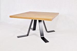 Majstrštych Konferenční stůl Pěvuška - designový industriální stůl Velikost stolu (D x Š): 80 x 80 (cm), Typ a sukovitost dřeva: Dub sukovitý/rustikální (0 Kč), Barva kovových nohou: Černá mat - RAL 9005 (0 Kč)