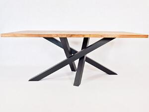 Majstrštych Jídelní stůl Moták - designový industriální nábytek Velikost stolu (D x Š): 160 x 80 (cm), Typ a sukovitost dřeva: Dub s méně suky (0 Kč), Barva kovových nohou: Černá mat - RAL 9005 (0 Kč)