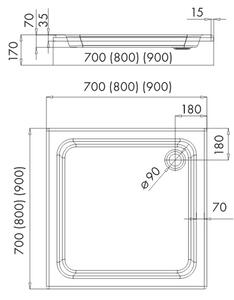 Schedpol Grando Plus čtvercová sprchová vanička 70x70 cm bílá 3.0121