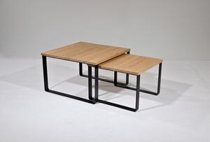 Konferenční stolky - set Budníček větší a menší Typ a sukovitost dřeva: Dub sukovitý/rustikální (0 Kč), Barva kovových nohou: Černá mat - RAL 9005 (0 Kč), Varianty velikostí stolů (D x Š x V): 65x65x45 a 80x80x50 (cm)