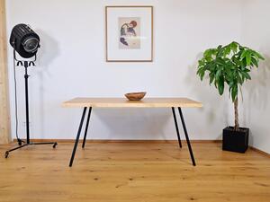 Jídelní stůl Stehlík Velikost stolu (D x Š): 150 x 90 (cm), Typ a sukovitost dřeva: Dub s méně suky (0 Kč), Barva kovových nohou: Bílá mat - RAL 9010 (0 Kč)