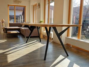 Jídelní stůl Ledňáček velikost stolu (D x Š): 140 x 80 (cm), Typ a sukovitost dřeva: Dub sukovitý/rustikální (0 Kč), Barva kovových nohou: Bílá mat - RAL 9010 (0 Kč)