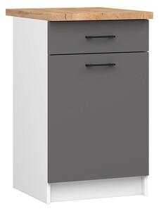 Kuchyňská skříňka OLIVIA, 1 zásuvka – 50 cm | Bílá / Šedý grafit / Dub Craft