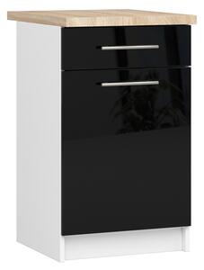 Kuchyňská skříňka OLIVIA, 1 zásuvka – 50 cm | Bílá / Černá lesklá / Dub Sonoma
