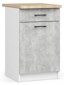 Kuchyňská skříňka OLIVIA, 1 zásuvka – 50 cm | Bílá / Beton / Dub Sonoma