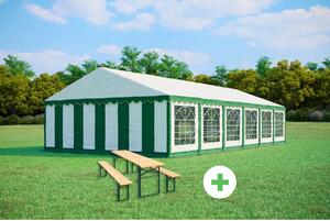 Párty stan 6x12m PREMIUM SET – stan + pivní sety barva Zeleno-bílá