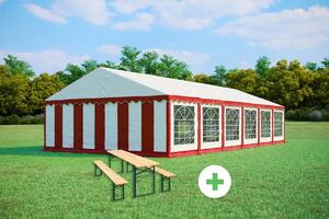Párty stan 6x12m PREMIUM SET – stan + pivní sety barva Červeno-bílá
