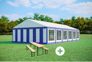 Párty stan 6x12m PREMIUM SET – stan + pivní sety barva Modro-bílá