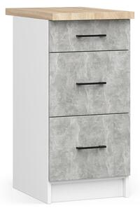 Kuchyňská skříňka OLIVIA, 3 zásuvky – 40 cm | Bílá / Beton / Dub Sonoma