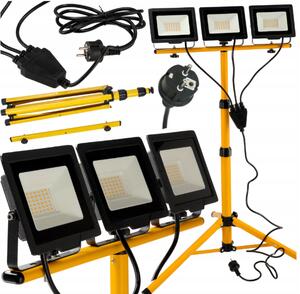 BERGE LED reflektor 3x50W + stojan - neutrální bílá