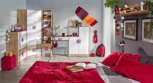 Casarredo Dětská postel NIKO 14, 90x200 s úložným prostorem, dub jasný/bílá/růžová