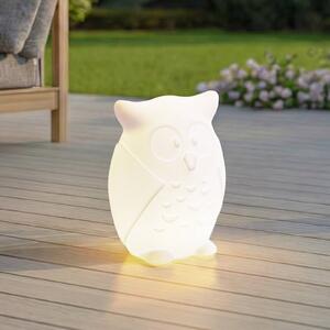 Lindby LED akumulátorová lampa Errol, sova, bílá, RGBW, IP54, stmívatelný, Bílá / opál, Dětský pokoj, Plast, Moderní