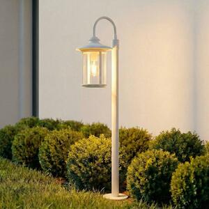 Lindby osvětlení cesty Zayn, bílá, sklo, výška 109 cm, IP65, stmívatelný, Bílá / opál, Hliník, Starožitný, Lucerna