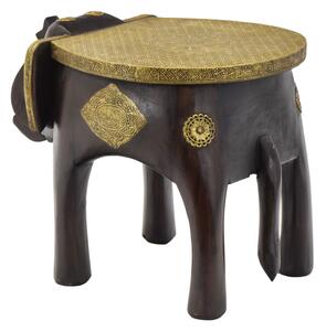 Stolička ve tvaru slona zdobená mosazným kováním, 48x37x37cm