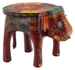 Stolička ve tvaru slona ručně malovaná, červená, 51x35x37cm