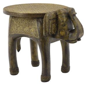 Stolička ve tvaru slona zdobená mosazným kováním, 29x38x31cm