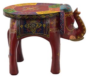 Stolička ve tvaru slona ručně malovaná, červená, 51x35x37cm