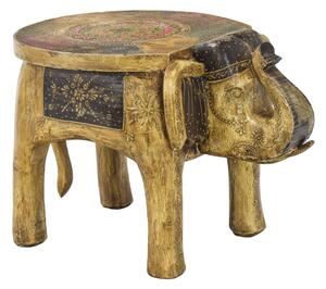 Stolička ve tvaru slona, ručně malovaná, béžová, 52x38x37cm
