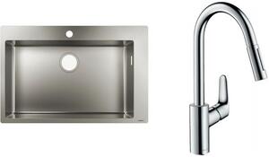 Sada ocelový dřez Hansgrohe S 71 43302800, kuchyňská baterie Hansgrohe Focus M41 31815000
