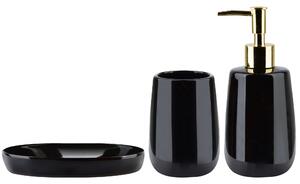 Tutumi, keramický volně stojící dávkovač saponátu, držák kartáčku a mýdlenka 322125, černá lesklá, HOM-01107
