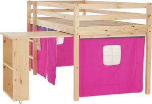 Tempo Kondela Multifunkční postel ALZENA 90x200 s PC stolem, borovicové dřevo/růžová