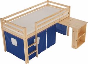 Tempo Kondela Multifunkční postel ALZENA 90x200 s PC stolem, borovicové dřevo/modrá