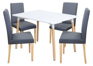 Jídelní stůl ONE 120x80 bílý + 4 židle PRIMA šedá/světlé nohy