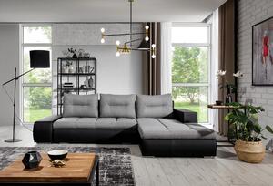 Prostorná rozkládací sedací souprava KAIROH - šedá / černá eko kůže, pravý roh