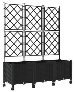 Zahradní truhlík s treláží a koly 3 ks Černá 120 x 40 x 149 cm