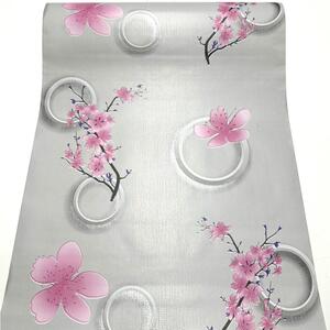 Samolepící tapety 45 cm x 10 m IMPOL TRADE 9161, třešňové květy na šedém podkladu, samolepící tapety
