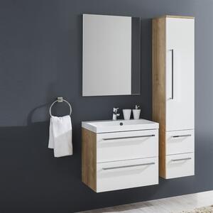 MEREO - Bino koupelnová skříňka závěsná, spodní, bílá/dub, 2 zásuvky (CN674)