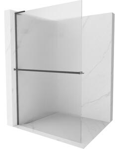 Mexen Kioto+ L, sprchová zástěna Walk-In s poličkou a věšákem 70 x 200 cm, 8mm sklo s žebrovým vzorem, grafitový profil, 800-070-123-66-09