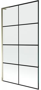 Mexen Next L, 1-křídlová vanová zástěna 100 x 150 cm, 6mm čiré sklo-černý vzor, ​​zlatý lesklý profil, 895-100-000-03-77-50