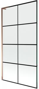 Mexen Next L, 1-křídlová vanová zástěna 100 x 150 cm, 6mm čiré sklo-černý vzor, ​​růžové zlato profil, 895-100-000-03-77-60