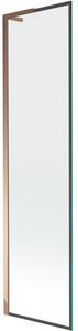 Mexen Next L, 1-křídlová vanová zástěna 50 x 150 cm, 6mm čiré sklo-černý vzor, ​​růžové zlato profil, 895-050-000-03-70-60